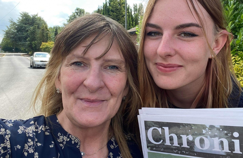 Rachel Storer with a female campaigner on International Women's Day